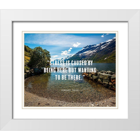 Eckhart Tolle Quote: Stress White Modern Wood Framed Art Print with Double Matting by ArtsyQuotes