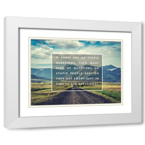 Scott Adams Quote: No Stupid Questions White Modern Wood Framed Art Print with Double Matting by ArtsyQuotes