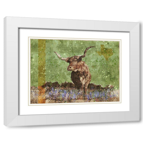 Long Horn Green White Modern Wood Framed Art Print with Double Matting by Wiley, Marta