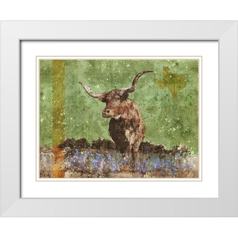 Long Horn Green White Modern Wood Framed Art Print with Double Matting by Wiley, Marta