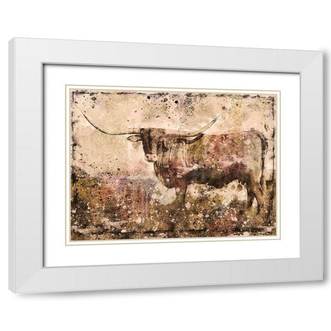 Long Horn Sepia White Modern Wood Framed Art Print with Double Matting by Wiley, Marta