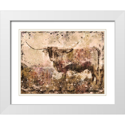 Long Horn Sepia White Modern Wood Framed Art Print with Double Matting by Wiley, Marta