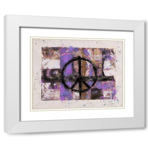 PEACE purple tint White Modern Wood Framed Art Print with Double Matting by Wiley, Marta