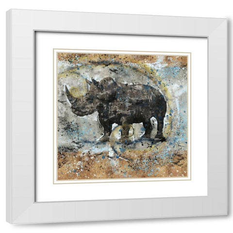 FibonacciBlue Rhino  White Modern Wood Framed Art Print with Double Matting by Wiley, Marta
