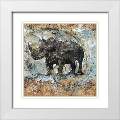 FibonacciBlue Rhino  White Modern Wood Framed Art Print with Double Matting by Wiley, Marta
