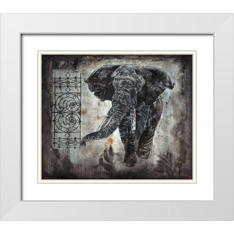 Elephant White Modern Wood Framed Art Print with Double Matting by Wiley, Marta