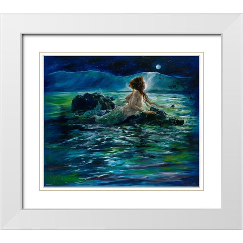 Blue Green Mermaid White Modern Wood Framed Art Print with Double Matting by Wiley, Marta
