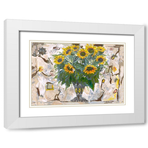 Yellow Floral White Modern Wood Framed Art Print with Double Matting by Wiley, Marta