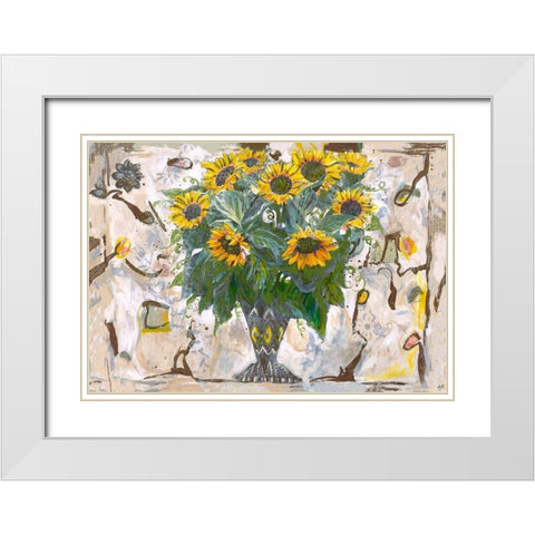 Yellow Floral White Modern Wood Framed Art Print with Double Matting by Wiley, Marta