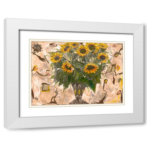 Yellow Floral Sepia White Modern Wood Framed Art Print with Double Matting by Wiley, Marta