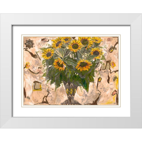 Yellow Floral Sepia White Modern Wood Framed Art Print with Double Matting by Wiley, Marta