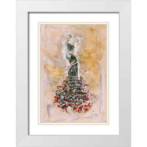 Sepia Flamenco Dancer White Modern Wood Framed Art Print with Double Matting by Wiley, Marta