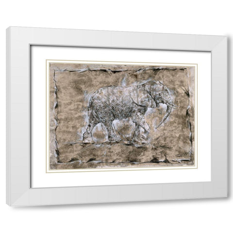 Baby Elephant, Beige White Modern Wood Framed Art Print with Double Matting by Wiley, Marta