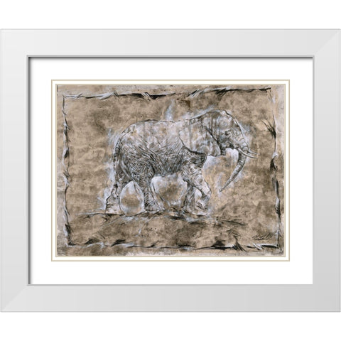 Baby Elephant, Beige White Modern Wood Framed Art Print with Double Matting by Wiley, Marta