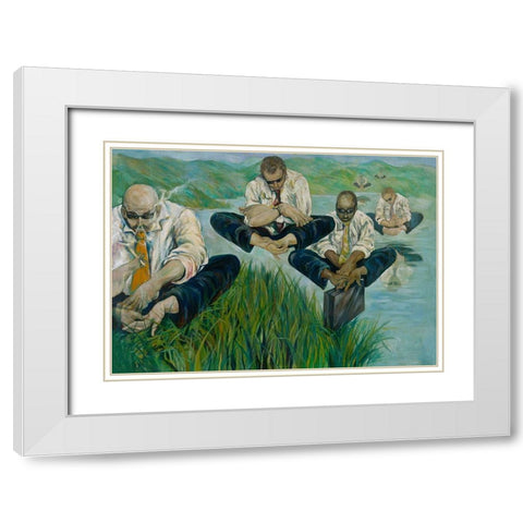 Feet for hands, Cyan White Modern Wood Framed Art Print with Double Matting by Wiley, Marta
