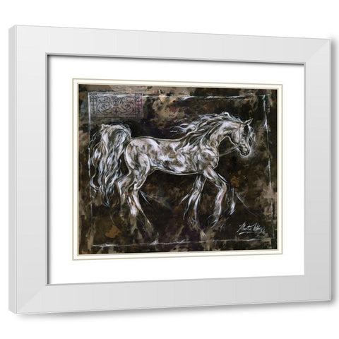 Crackle Horse Black- Dark White Modern Wood Framed Art Print with Double Matting by Wiley, Marta