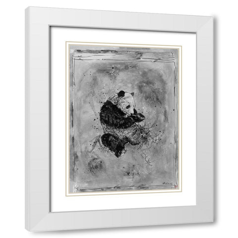 Panda Black and White White Modern Wood Framed Art Print with Double Matting by Wiley, Marta