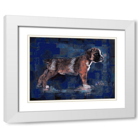 Blue Pup White Modern Wood Framed Art Print with Double Matting by Wiley, Marta