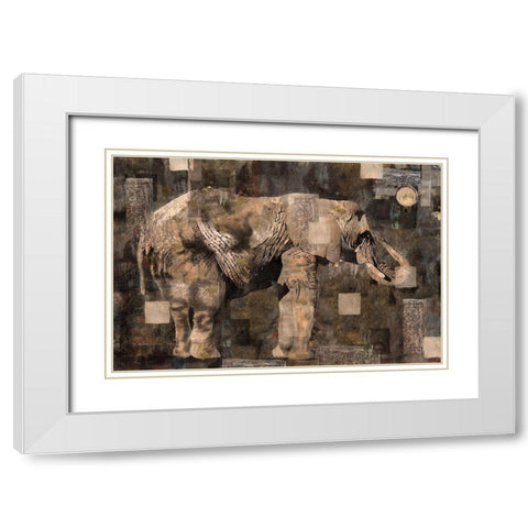 Elephant Collage Sepia White Modern Wood Framed Art Print with Double Matting by Wiley, Marta