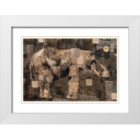 Elephant Collage Sepia White Modern Wood Framed Art Print with Double Matting by Wiley, Marta