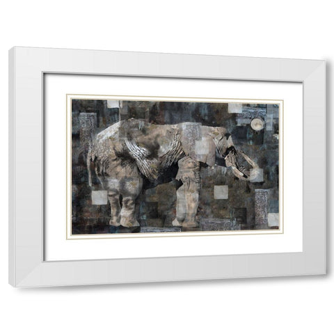 Elephant Collage Blue White Modern Wood Framed Art Print with Double Matting by Wiley, Marta