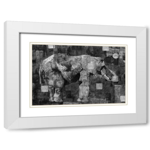 Elephant Collage Dark White Modern Wood Framed Art Print with Double Matting by Wiley, Marta