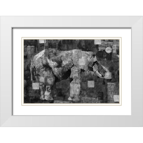 Elephant Collage Dark White Modern Wood Framed Art Print with Double Matting by Wiley, Marta