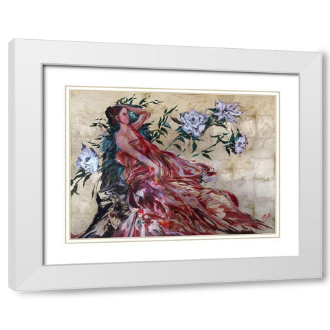 Primavera Red Beige White Modern Wood Framed Art Print with Double Matting by Wiley, Marta