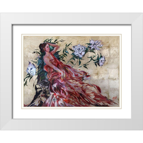 Primavera Red Beige White Modern Wood Framed Art Print with Double Matting by Wiley, Marta