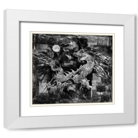 Dragon BandW White Modern Wood Framed Art Print with Double Matting by Wiley, Marta