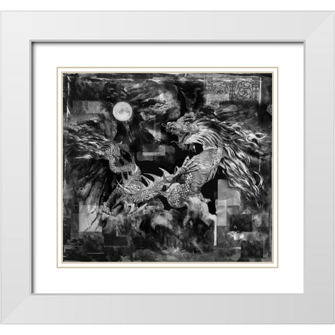 Dragon BandW White Modern Wood Framed Art Print with Double Matting by Wiley, Marta