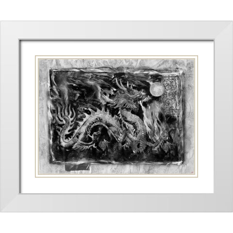 Dragon BandW I White Modern Wood Framed Art Print with Double Matting by Wiley, Marta
