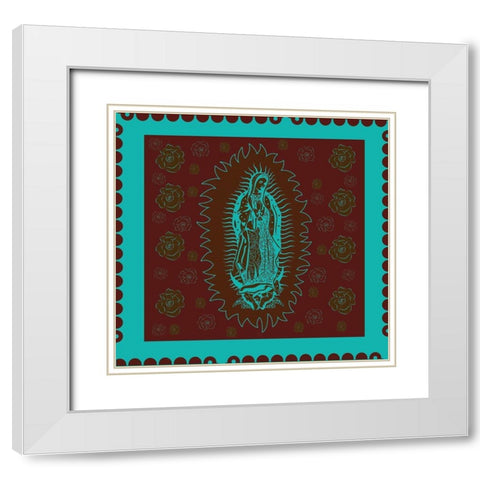 Virgin Mary Teal and Brown White Modern Wood Framed Art Print with Double Matting by Wiley, Marta