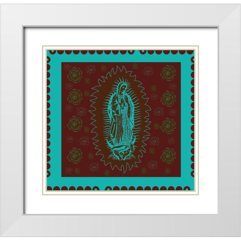 Virgin Mary Teal and Brown White Modern Wood Framed Art Print with Double Matting by Wiley, Marta