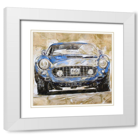 Blue Car White Modern Wood Framed Art Print with Double Matting by Wiley, Marta