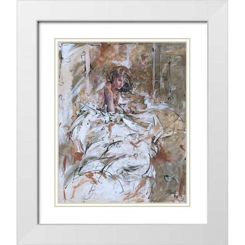 Goddess- Teal tint White Modern Wood Framed Art Print with Double Matting by Wiley, Marta