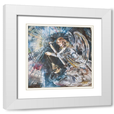 Angel With Candle White Modern Wood Framed Art Print with Double Matting by Wiley, Marta