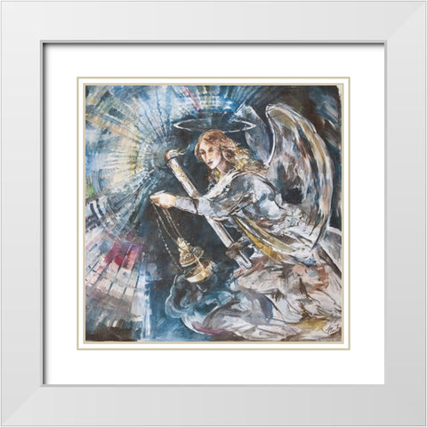 Angel With Candle White Modern Wood Framed Art Print with Double Matting by Wiley, Marta