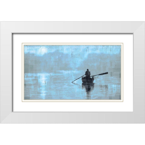 Peace Light Blue White Modern Wood Framed Art Print with Double Matting by Wiley, Marta