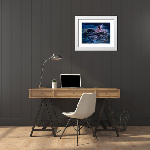 Mermaid- Teal White Modern Wood Framed Art Print with Double Matting by Wiley, Marta