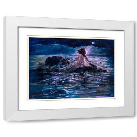 Mermaid- Teal White Modern Wood Framed Art Print with Double Matting by Wiley, Marta