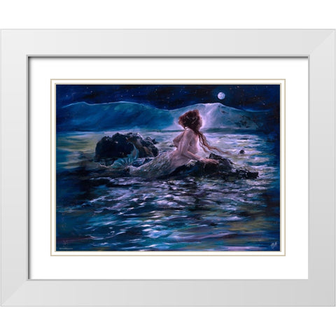 Mermaid- Teal White Modern Wood Framed Art Print with Double Matting by Wiley, Marta