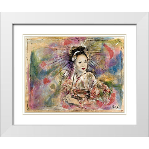 Geisha- Dark White Modern Wood Framed Art Print with Double Matting by Wiley, Marta