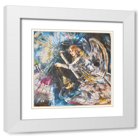 Angel With Candle- Light White Modern Wood Framed Art Print with Double Matting by Wiley, Marta