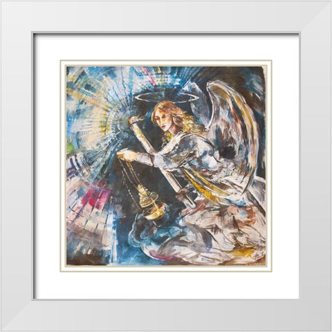 Angel With Candle- Light White Modern Wood Framed Art Print with Double Matting by Wiley, Marta