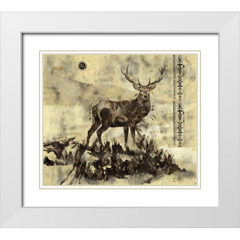Stag I- Light White Modern Wood Framed Art Print with Double Matting by Wiley, Marta