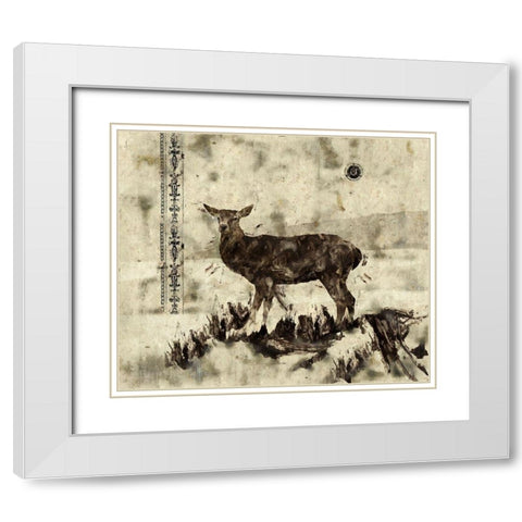 Deer- Beige White Modern Wood Framed Art Print with Double Matting by Wiley, Marta