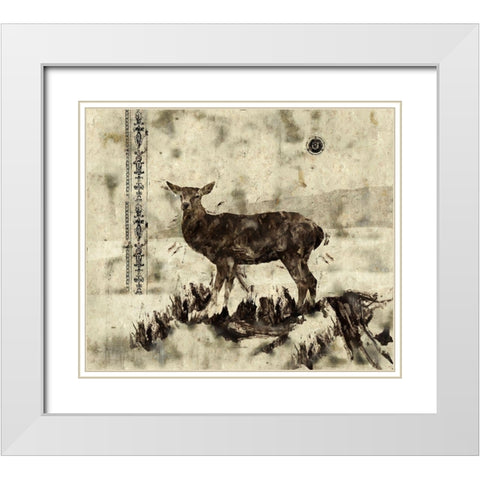Deer- Beige White Modern Wood Framed Art Print with Double Matting by Wiley, Marta
