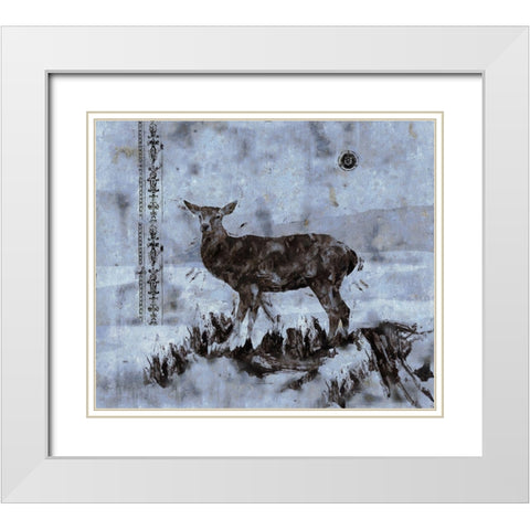 Deer-Blue White Modern Wood Framed Art Print with Double Matting by Wiley, Marta