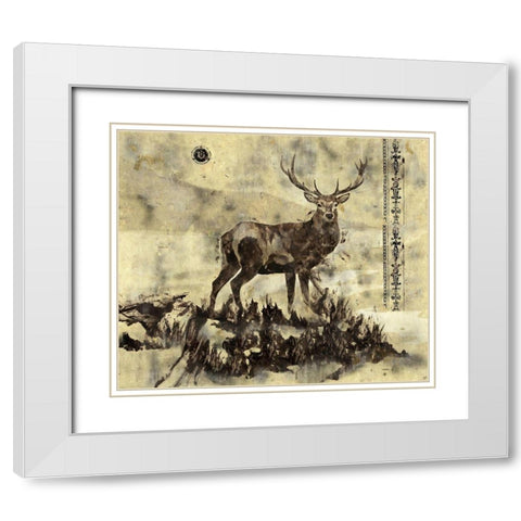 Stag I- Dark White Modern Wood Framed Art Print with Double Matting by Wiley, Marta